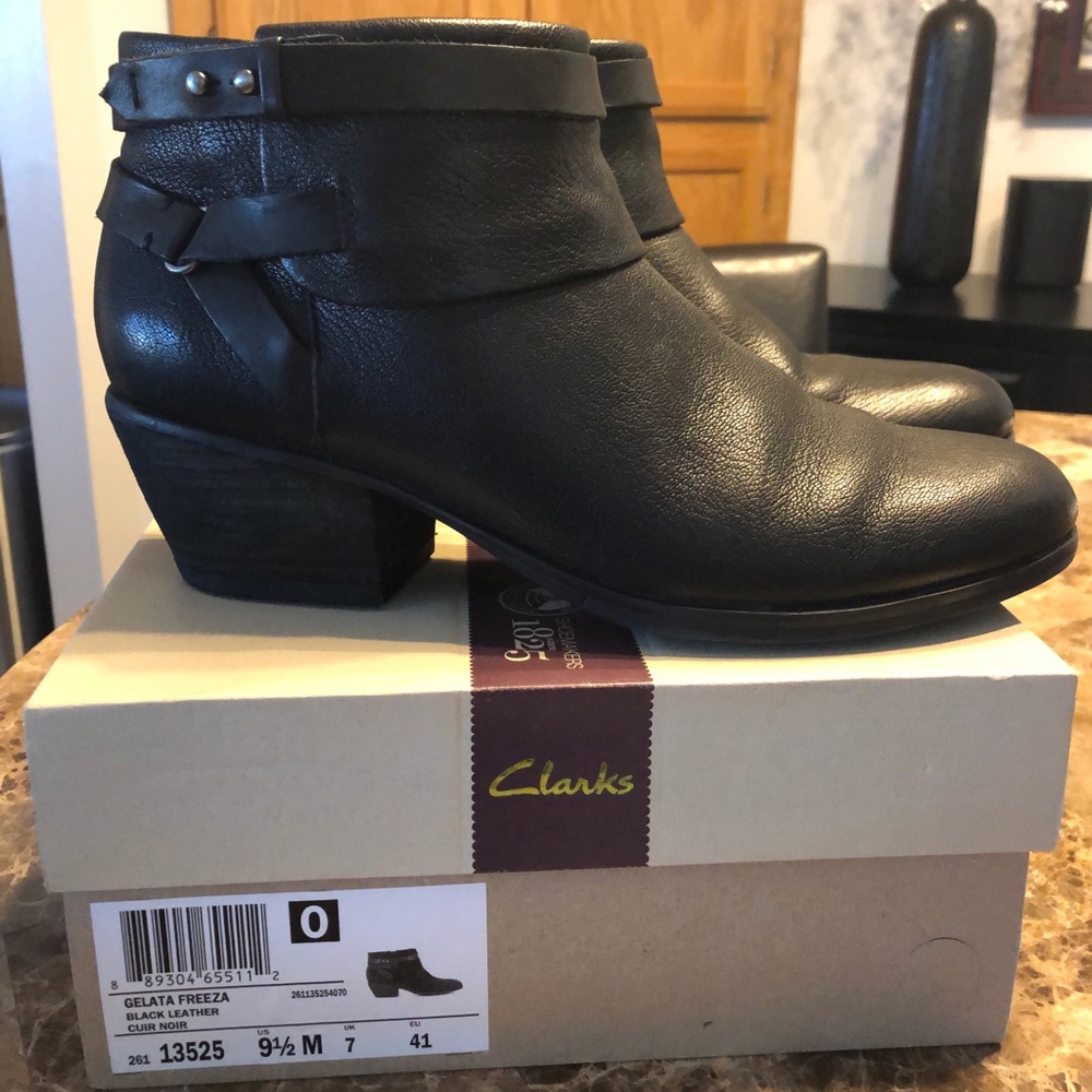 Clark’s black leather ankle boot